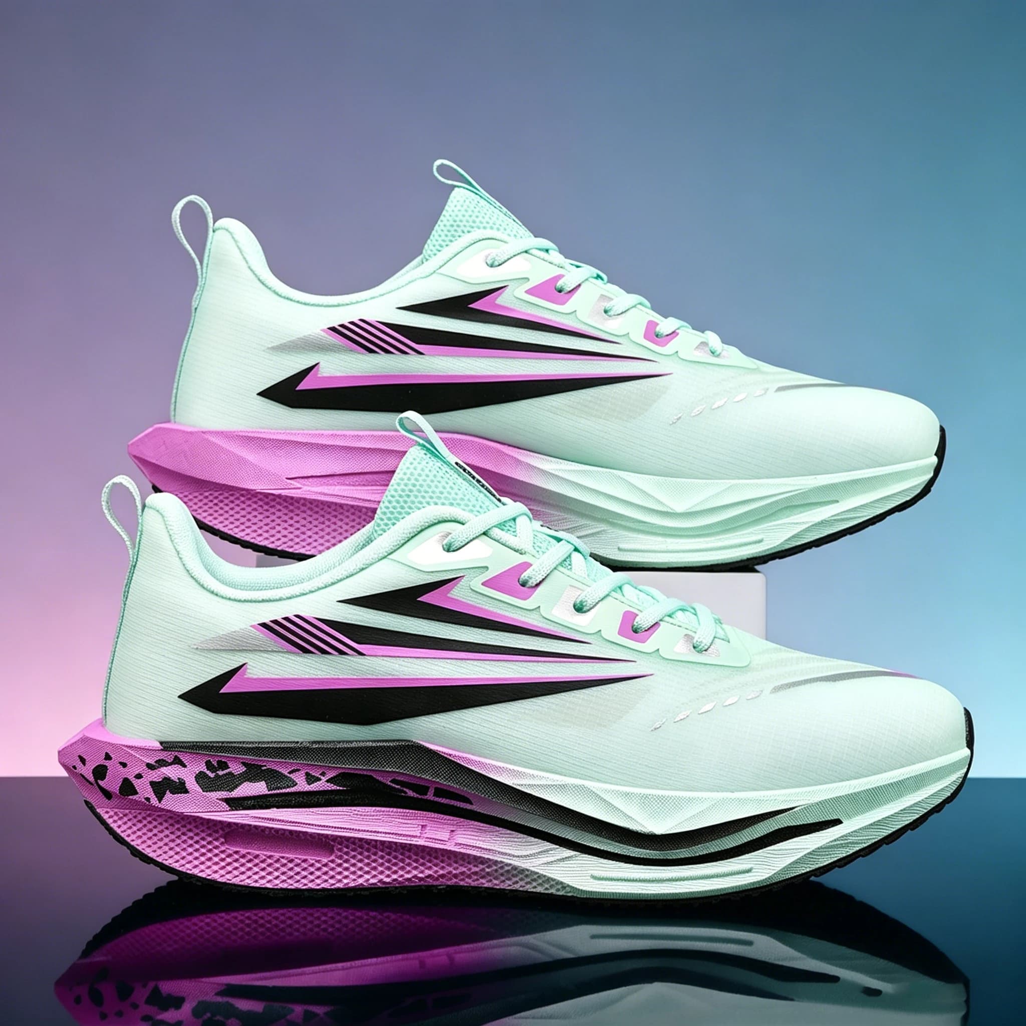 Scarpe da corsa in rete traspirante con piastra in carbonio, ammortizzazione e rimbalzo, ideali per maratone di coppia