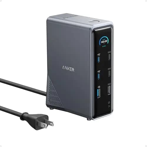 Docking Station Anker ad Alta Velocità per 14 Porte, Potenza 160W, Trasferimento 10Gbps, Funzionalità Intelligenti, Ideale per Dell/HP/Lenovo Ottimizzato