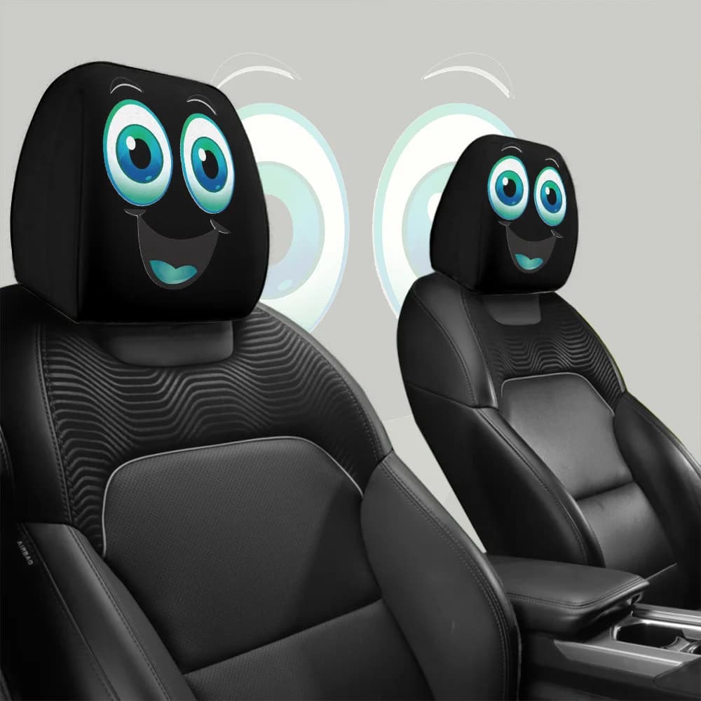 2 pieces Covers headrests for cars that light up in the dark Cartoon Big Eye Smiley Face Print Covers universal elastic washables Accessories cars