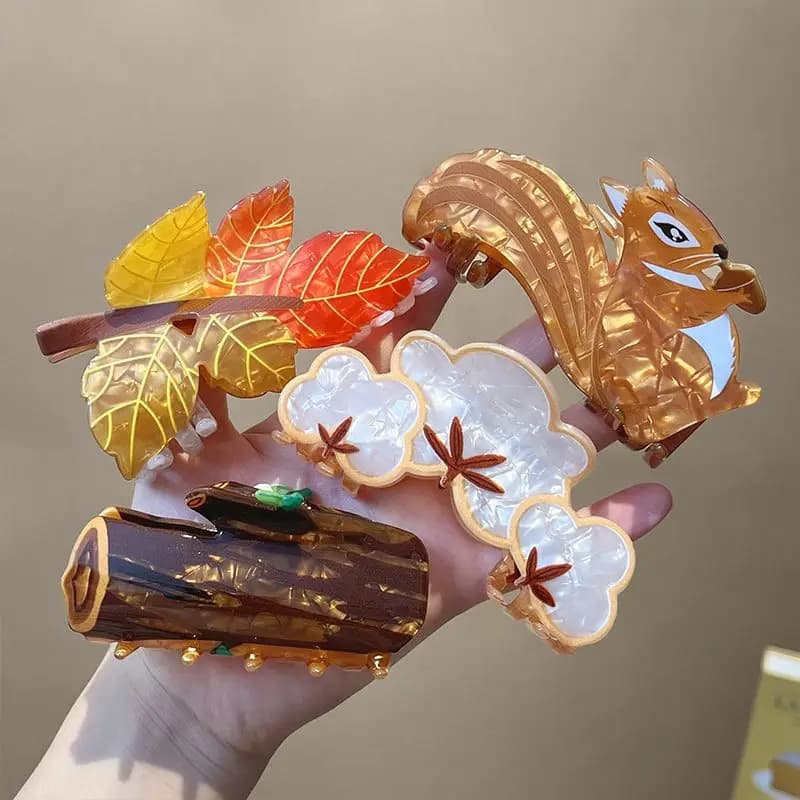 Moda acrilico foglie scoiattolo ceppo di cotone granchio forcina per donne ragazze nuovo animale squalo artiglio per capelli clip accessori strumento