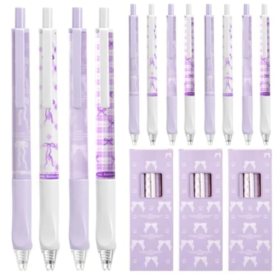 12 Pcs Cute Bow Pens Coquette Retractable Gel Pen 0.5mm Fine Point Black Ink Smooth Writing Kawaii Aesthetic Stationery for Gir