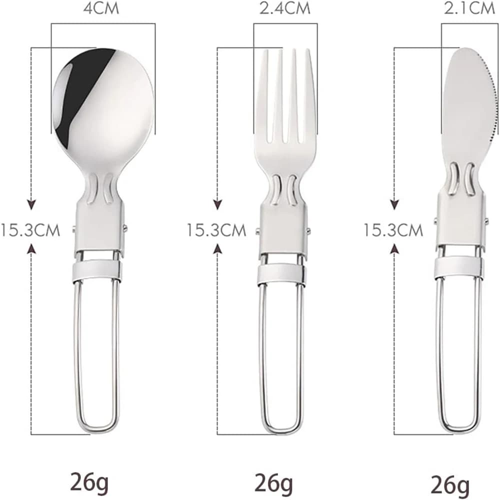 Set di posate da campeggio in acciaio inossidabile, accessori da cucina, cucchiaio, forchetta, coltello con borsa in nylon, set di stoviglie pieghevoli.