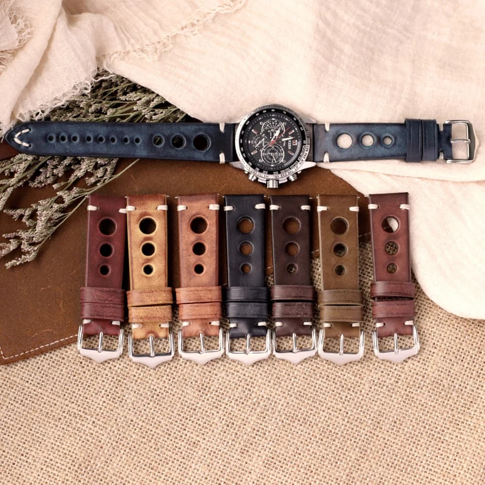 Cinturino per orologio in pelle vintage Cinturino in pelle di vacchetta fatto a mano 20mm 22mm 24mm Cinturino traspirante per uomo Cinture per bracciale di ricambio