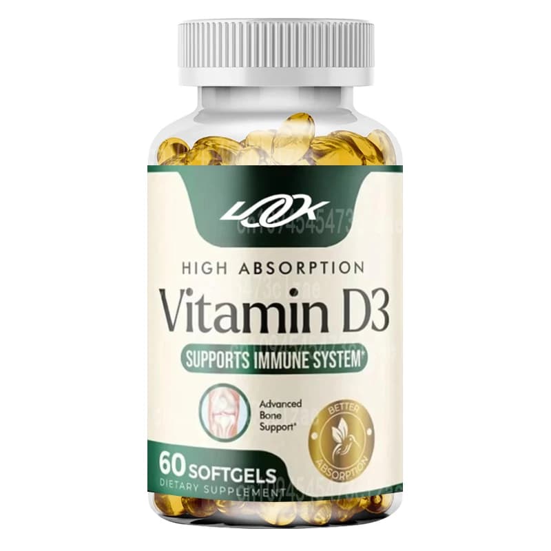 Vitamin D3 supplement in Soft Capsule 5000 UI (125 mcg) for Bones, Tooths, Muscles and Immunite System - Non GMO, Without Glutine