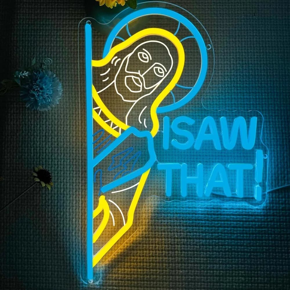 Ho visto che Gesù Insegne al neon per la decorazione della parete, Stampa 3D dimmerabile Insegna a LED Gesù, Luce al neon alimentata tramite USB per regali della grotta dell'uomo della camera da letto