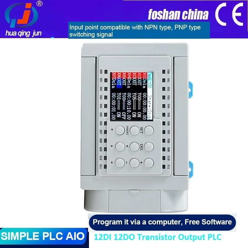 Chingjun 12DI 12DO Transistor Output PLC 2AI 2AO 0-20mA 0-10V RS485 Modbus RTU Prorgammable Logic Controller for Car Washing