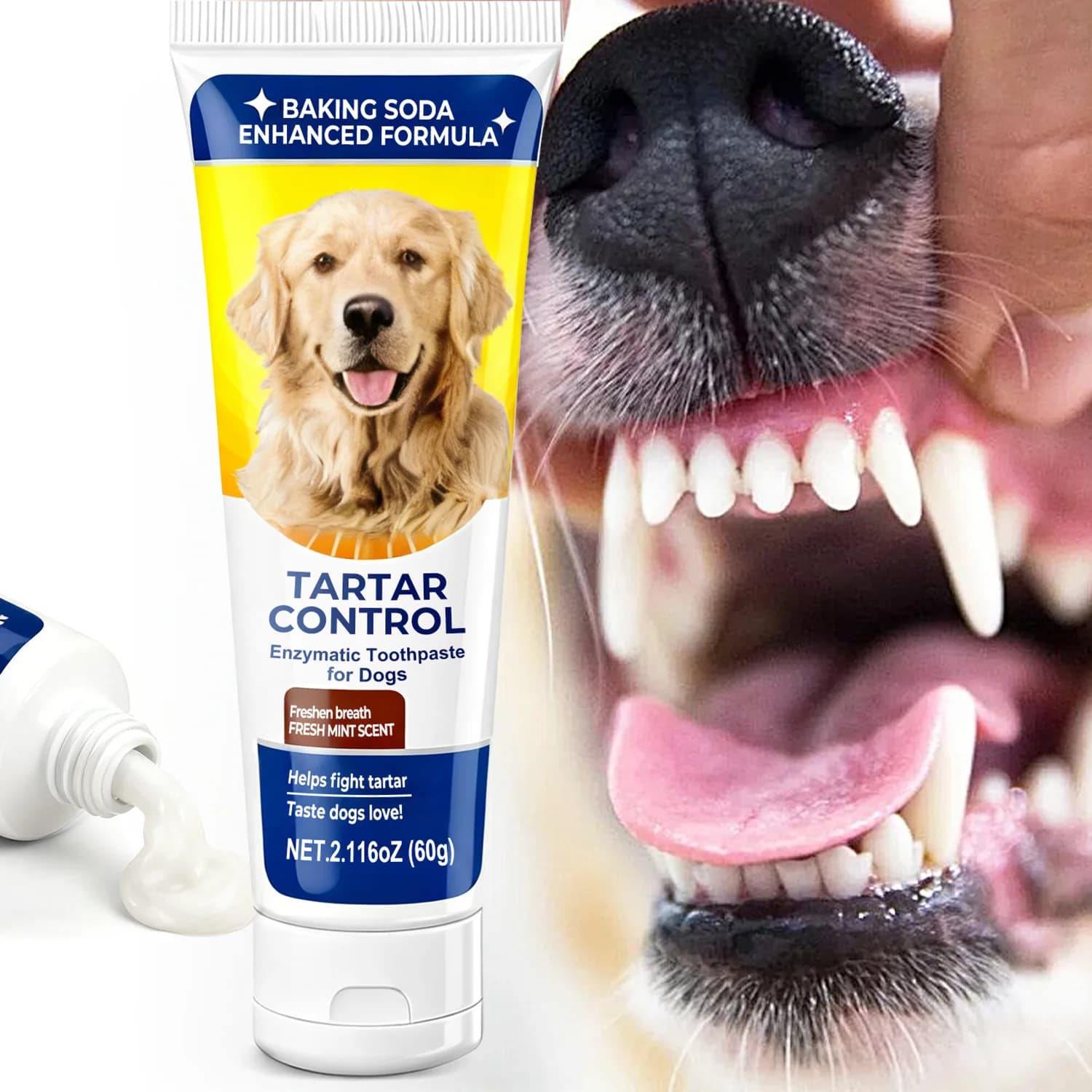 Il dentifricio enzimatico con formula fortificata al refrigerante aiuta i cani rinfrescare l'alito, controllare il tartaro e lenisce le gengive 60g