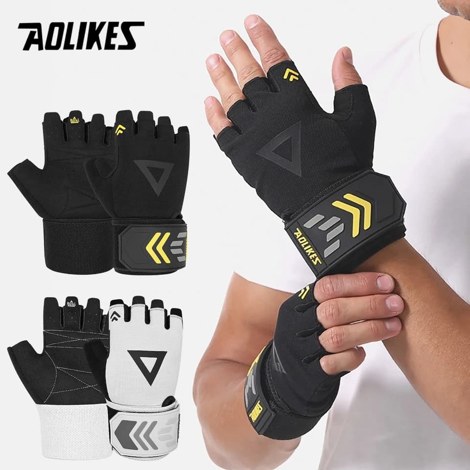AOLIKES Weight lifting glove Support for cuffs Breathable Bodybuilding Powerlifting Gymnastic Gloves Fitness Training