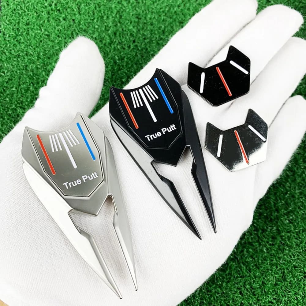 Fork da Golf Multifunzionale Spot Golf Fork Sparta, Etichetta per Pallina True Putt Rossa Bianca Blu, Confezione Regalo, Ausili per l'Allenamento Golf