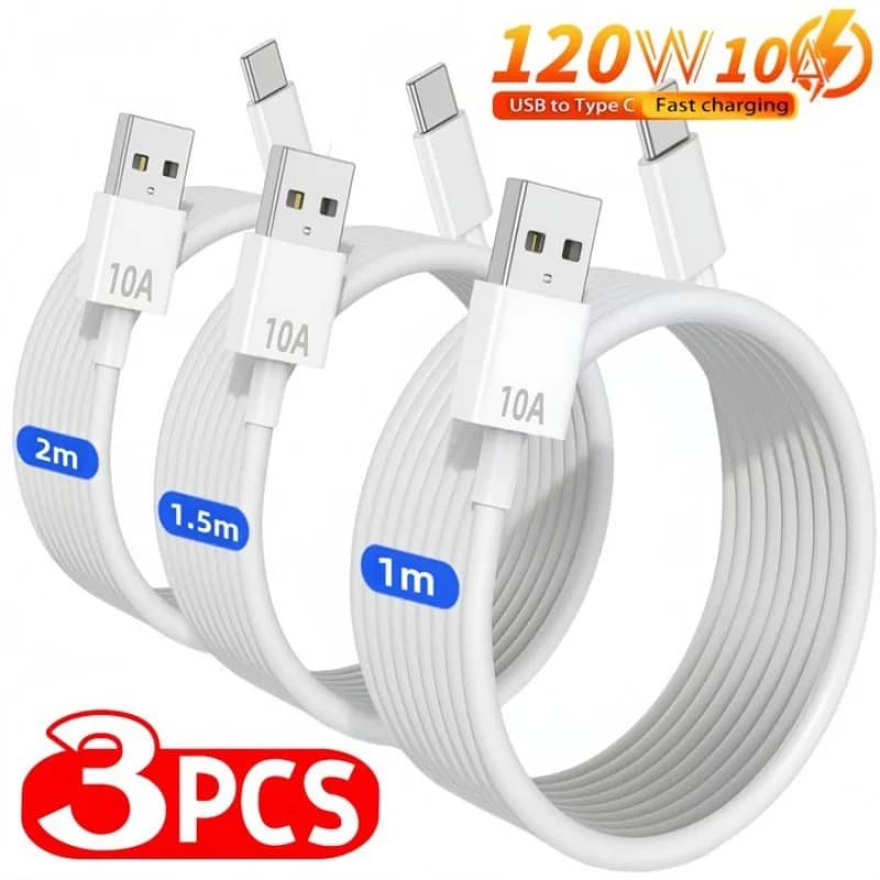 3/2/1PCS Quick Charging Cable Data Line USB To TypeC 120W 10A High-speed Data Transfer Adapter for Samsung Huawei Xiaomi Google