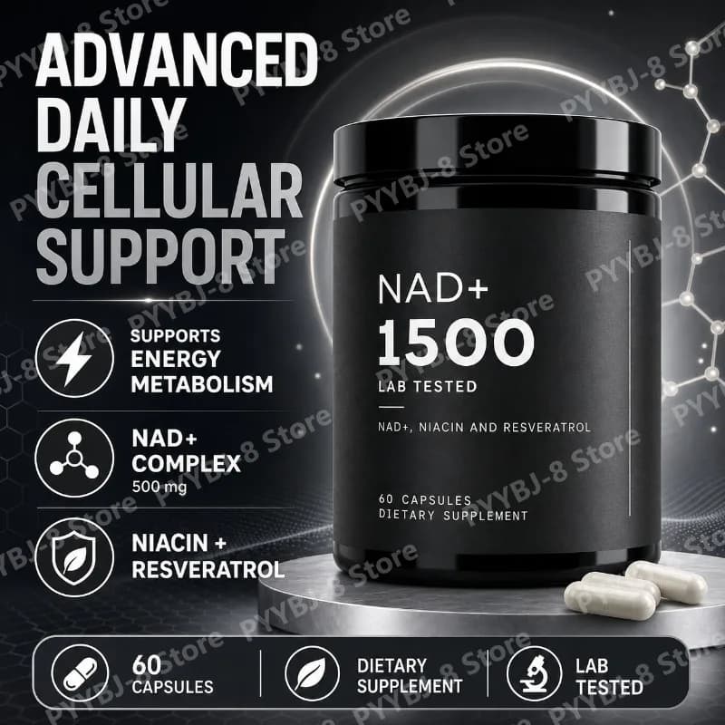 NAD+ Supplement 1500mg with Resveratrol, Niacin, D-Ribose and Vitamin C, Vegetarian Capsules, Daily Wellness, 60 Count
