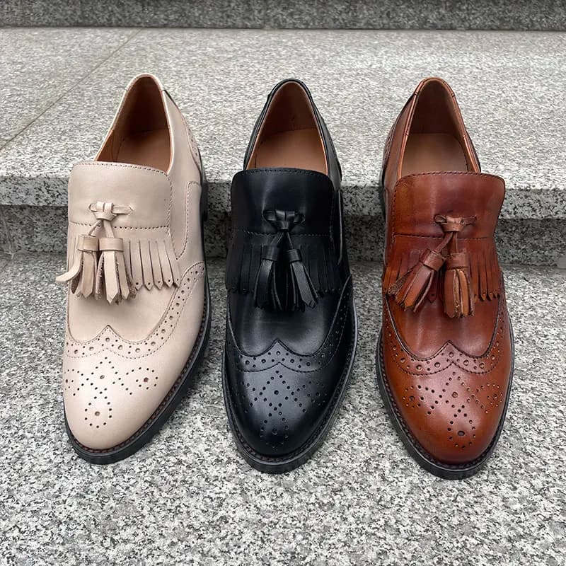 Nuove Scarpe in Pelle con Nappine, Mocassini Vintage in Vera Pelle da Donna, Stile Britannico con Tacco Basso