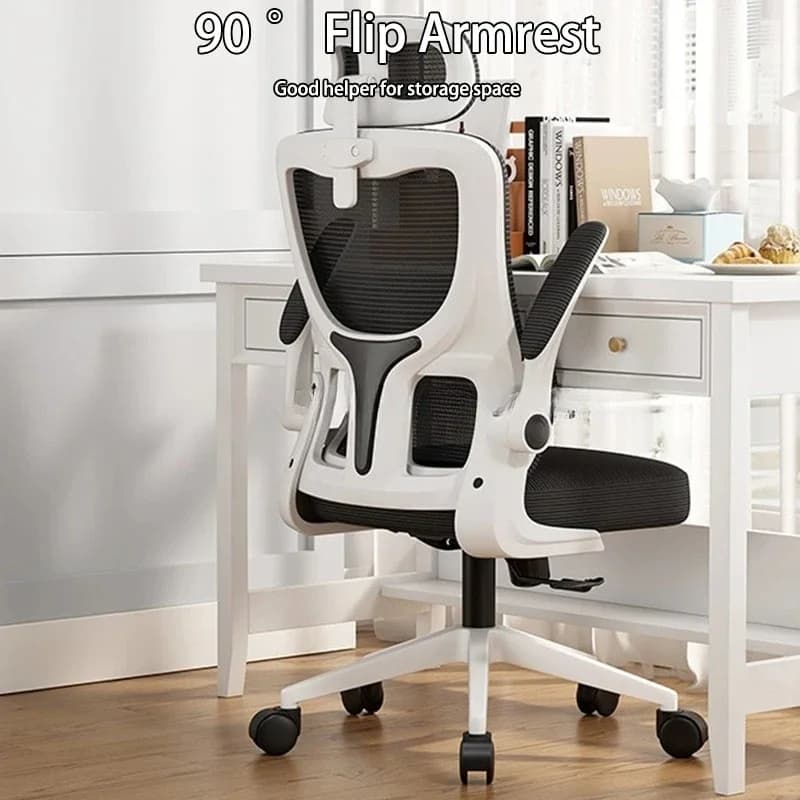 Sedia da ufficio ergonomica con poggiatesta e supporto lombare e 90 ° Sedia girevole in rete con braccioli per sedia da scrivania per computer da gioco per lavoro