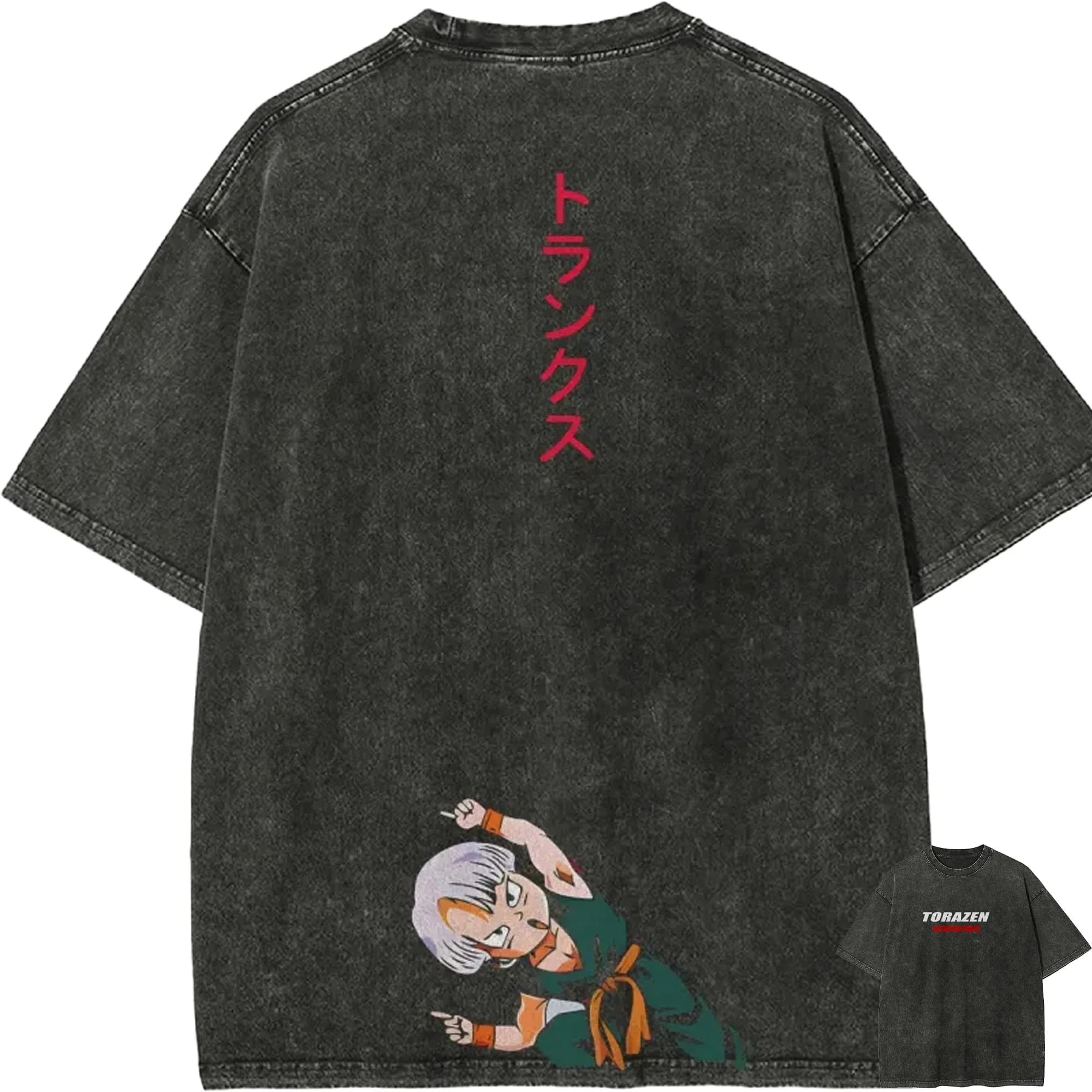 T-Shirt Dragon Ball Trunks per Bambini e Uomini, Effetto Acid Wash, Oversize, Streetwear, Anime Giapponese, Cotone Vintage, Top per Allenamento in Palestra