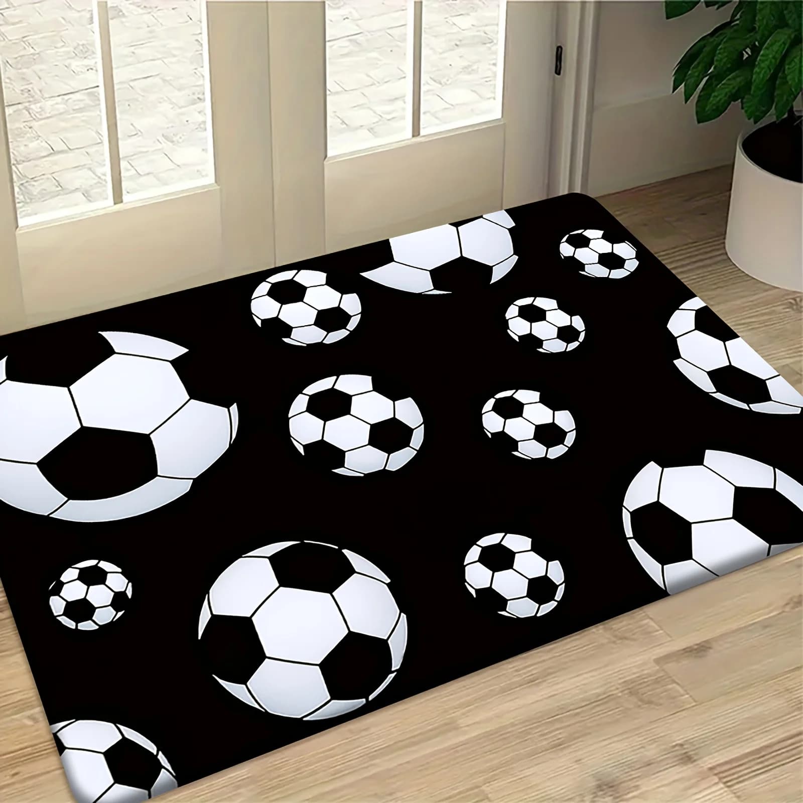 Soccer Ball Door Mat, Sports Theme Rug, Non-Slip Football Floor Mat, Game Room Decor for Kids Bedroom