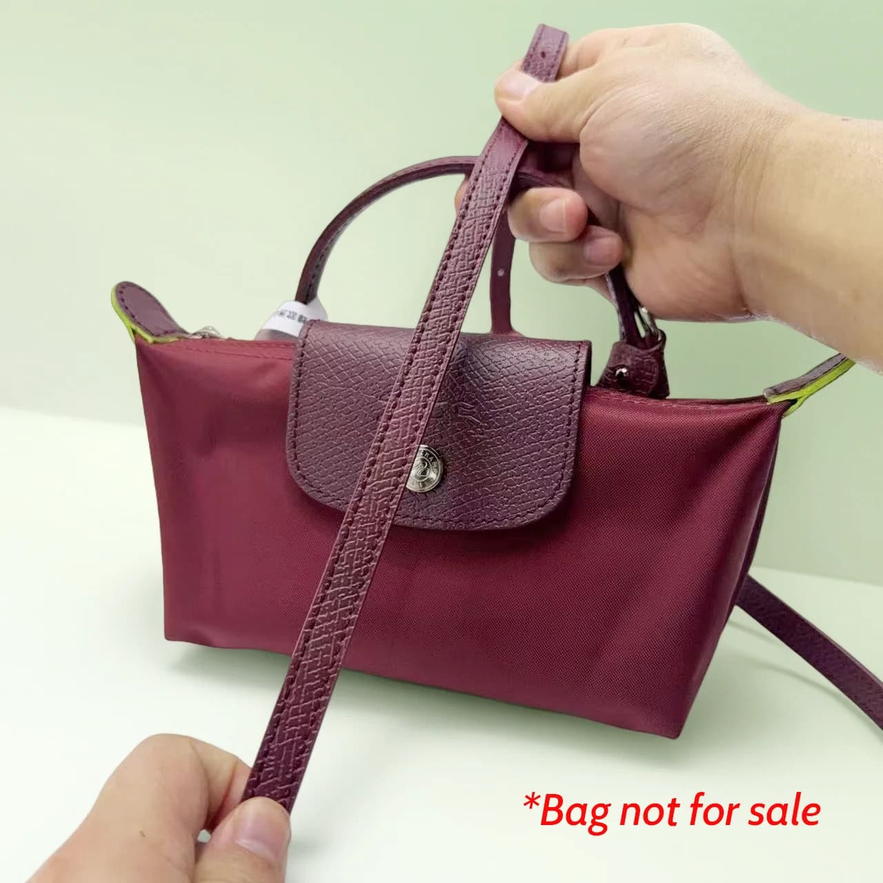 Spare shoulder strap for pomegranate bag in cow leather for mini bag Longchamp Mocha Accessories for bags with free change