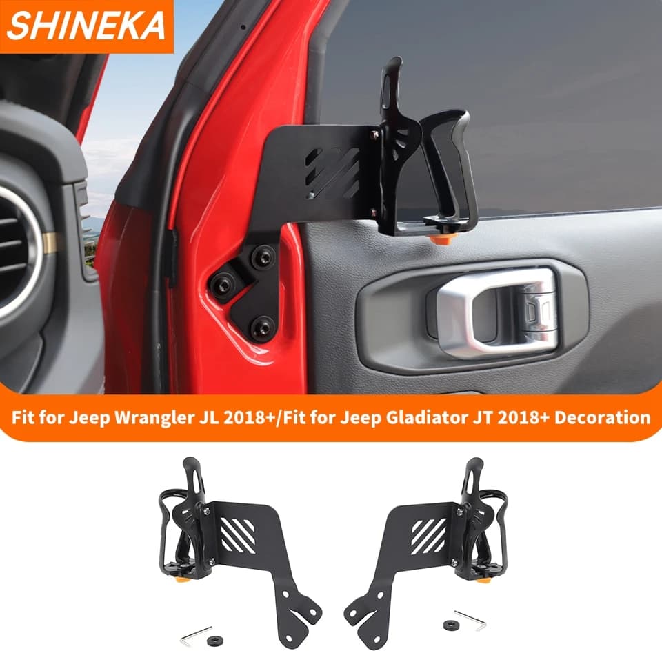 SHINEKA Auto Front Door Water Cup Wallet Phone Bracket For Jeep Wrangler JL 2018 Up For Jeep Gladiator JT 2018 Up