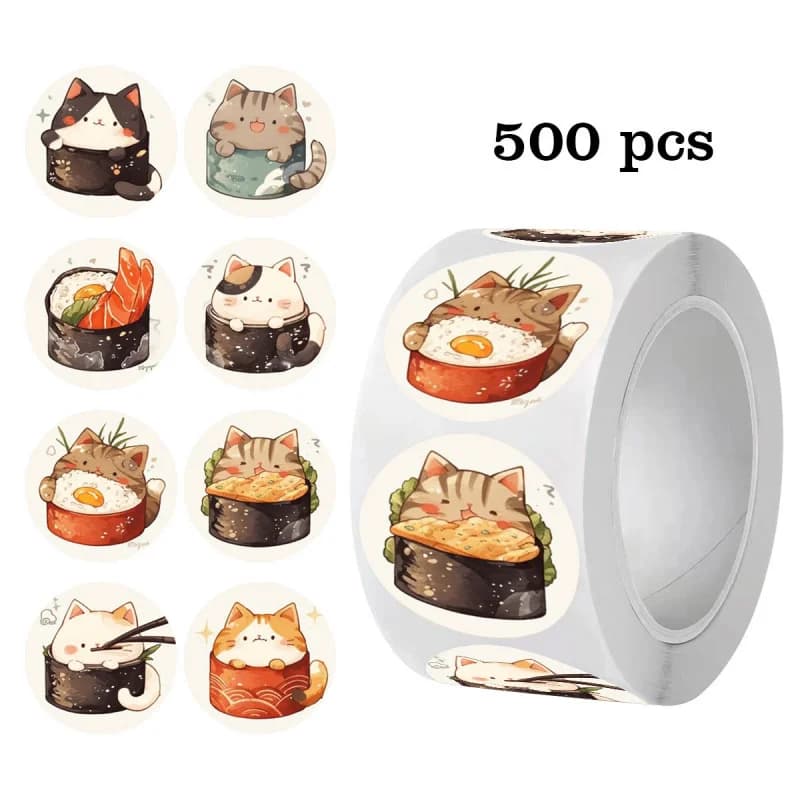 500 adesivi rotondi di ringraziamento per sushi gatto, etichette con sigillo carino per confezioni regalo fai da te, buste, scatole per torte da forno, scrapbooking