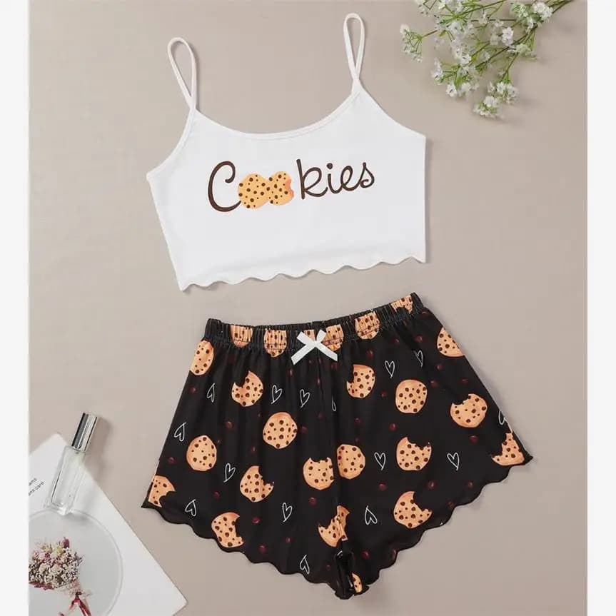 Pigiama Casual da Donna per Casa, Set Stampato con Spalline, Comodo e Traspirante, Altri Materiali, Collezione Estiva
