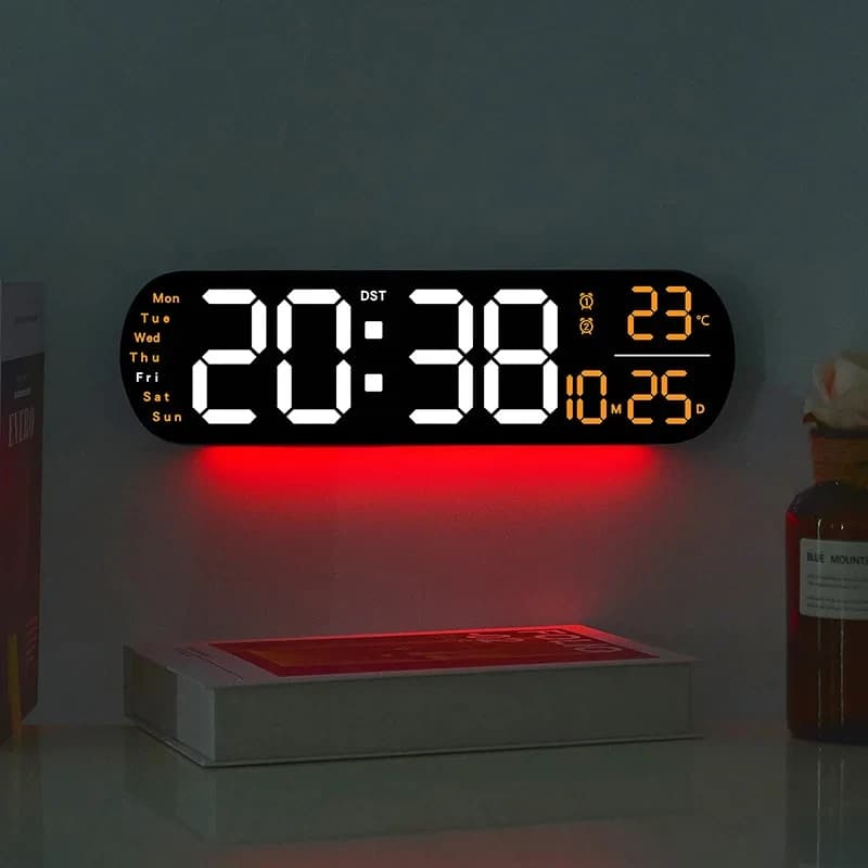 LED wall clock with atmospheric light that changes color, temperature, date, week, electronic alarm clock with remote control