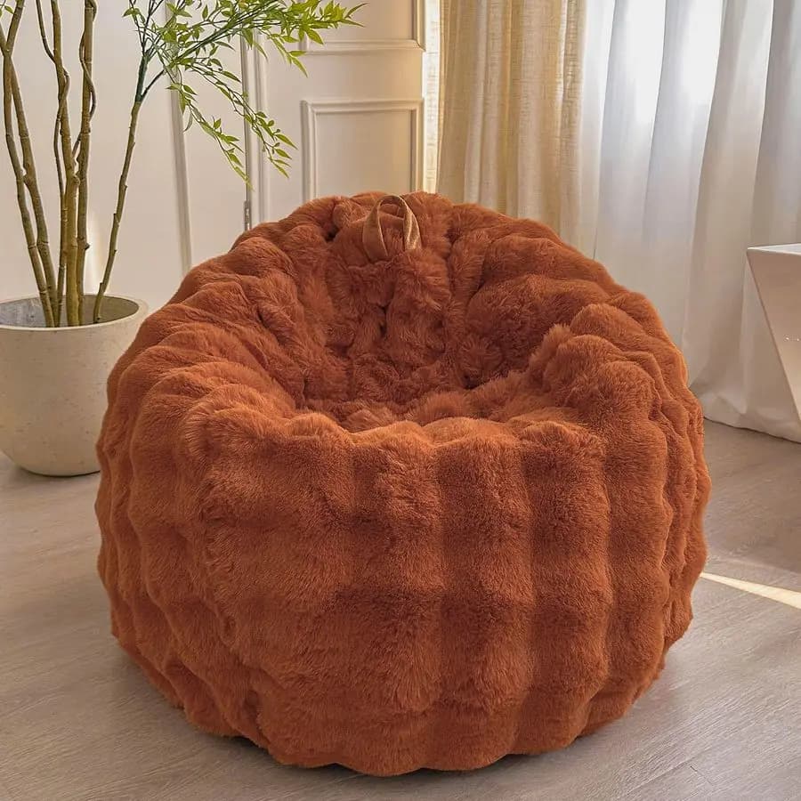 Copertura per Pouf in Finta Pelliccia di Coniglio, Senza Imbottitura, Comoda e Morbida, Grande Sedia a Sacchetto per Giocattoli di Peluche, Taglia S