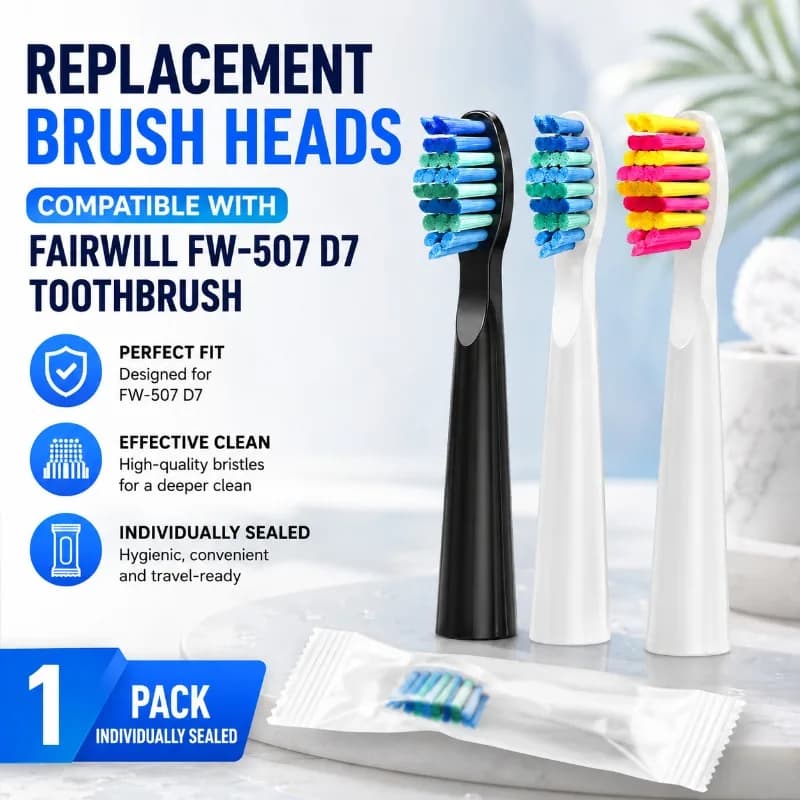 Testine di Ricambio Compatibili con Spazzolino Elettrico Fairwill FW-507 D7, Accessori di Ricambio Standard con Setole Morbide per Igiene Dentale