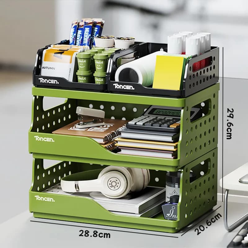 Elegante e robusto organizer da scrivania a 3 livelli con 2 grandi + 2 piccoli scomparti – Scatola portaoggetti impilabile per ufficio