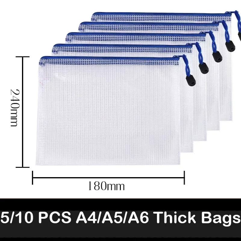 5/10 PCS A4/A5/A6 Custodia in rete con cerniera Borsa per documenti Cartelle di file con cerniera impermeabile Astuccio Borse portaoggetti Forniture per ufficio scolastico