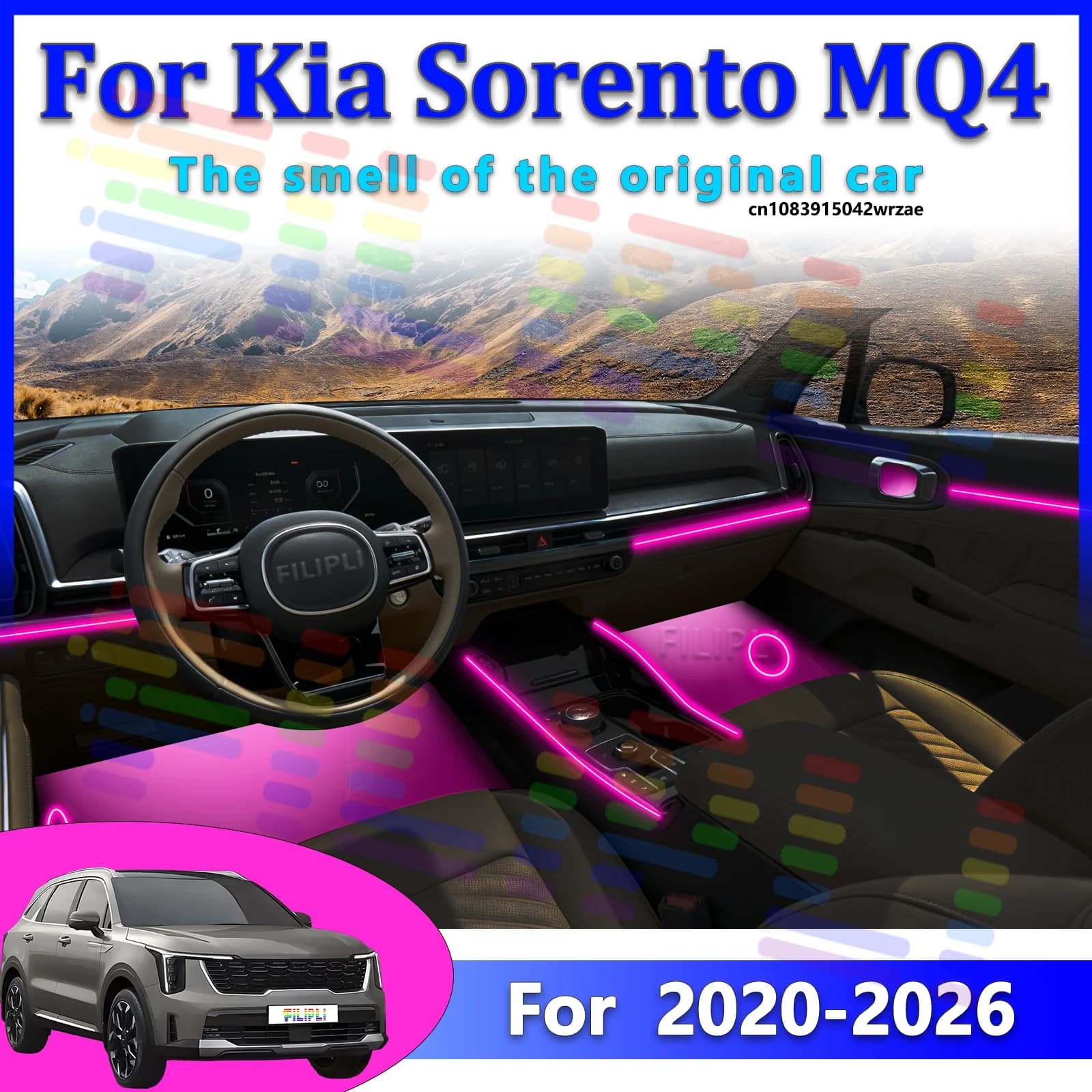 Luci Ambientali LED per Kia Sorento MQ4, Illuminazione Atmosferica Colorata, Striscia Neon per Interni Auto, Controllo App, 64 Luci RGB