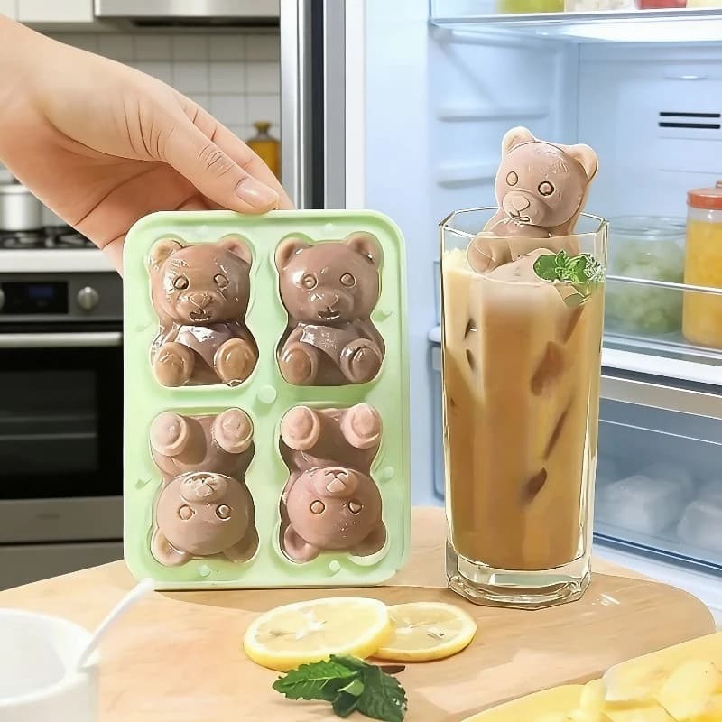 Stampo per ghiaccio a forma di orso 3D in silicone per whisky, cocktail, preparazione di bevande fredde, strumento fai da te per bar e cucina.