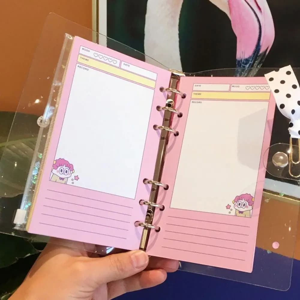 Ricarica di Carta a Fogli Mobili A6 Kawaii, 6 Fori, Pagine Interne per Agenda Giornaliera, Quaderno Mensile, Materiale Scolastico