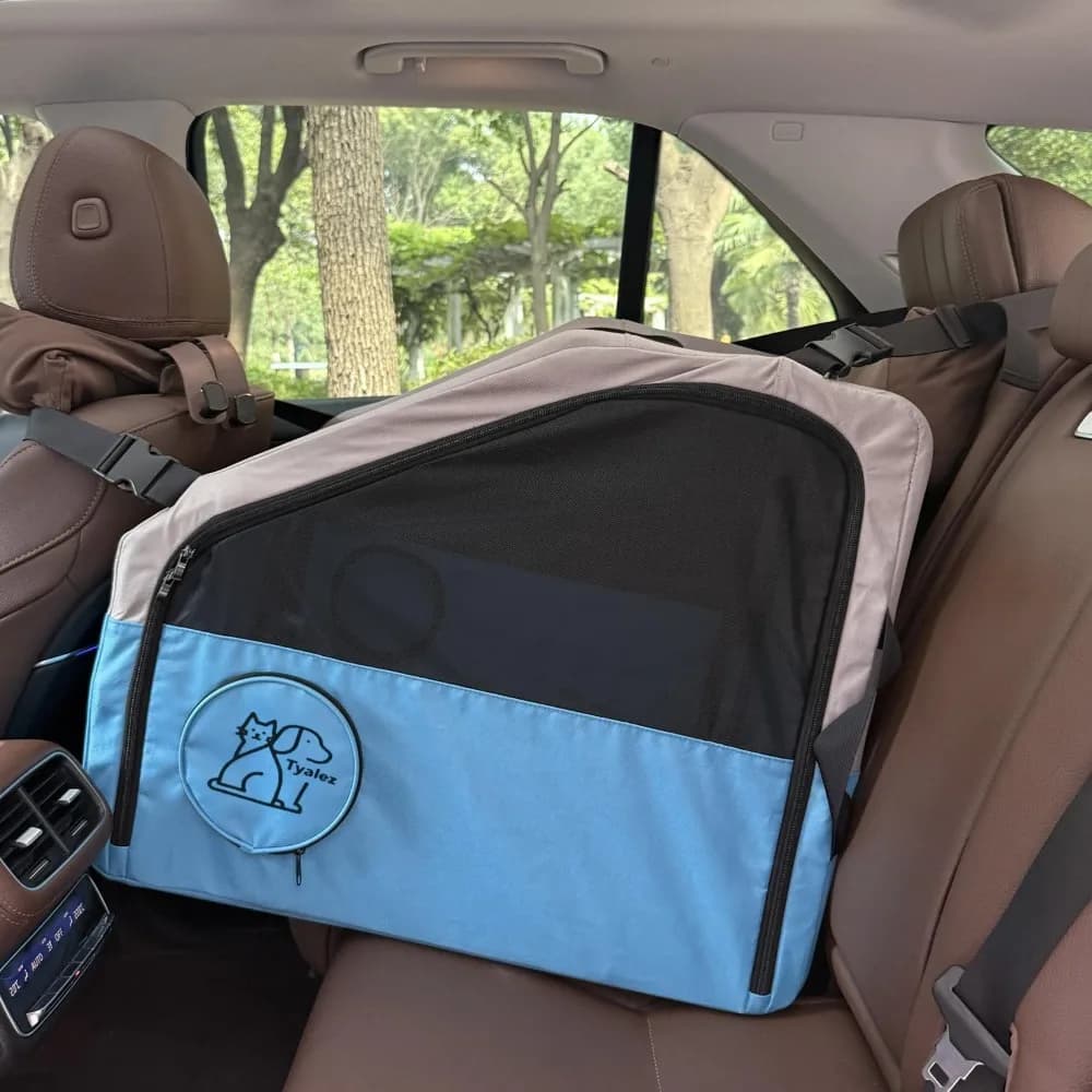 Custodia portatile per animali domestici per viaggi in auto, porta cani e gatti pieghevole 24x22x25 con sicura cintura di sicurezza e cinghia per poggiatesta, Oxford morbida