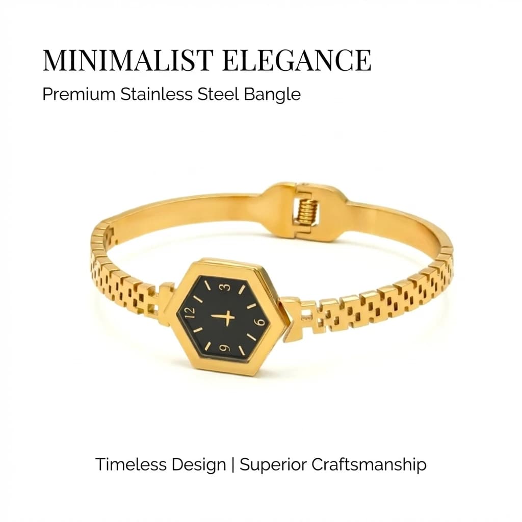 Gold Color Watch Design Bangle, Classic Stainless Steel Leaf Bracelet for Women, Fashion Jewelry Gift 60mm Diameter Openable