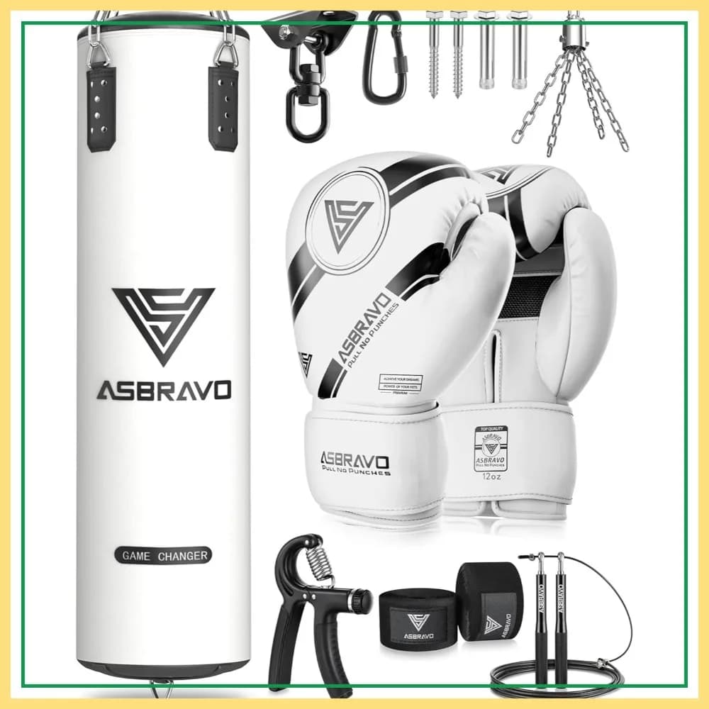 Set Sacco da Boxe Pesante in PU da 120 cm con Guanti da 12 OZ per Allenamento MMA, Muay Thai, Kickboxing, Palestra Domestica