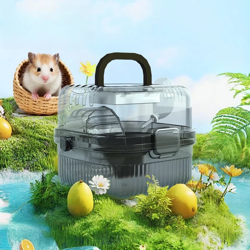 Trasportino da Viaggio per Piccoli Animali Domestici con Finestra di Ventilazione, Bottiglia d'Acqua e Anello, Gabbia Portatile con Maniglia per Criceti e Gerbilli
