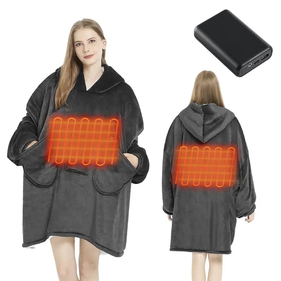 Felpa con cappuccio coperta indossabile riscaldata con batteria Felpa con cappuccio coperta elettrica oversize da 7,4 V per donna Uomo Caldo scialle riscaldato senza fili