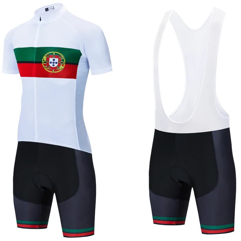 White Portugal Cycling Team Jersey Bike Tshirt Shorts Set man summer breathable Ropa Cycling MTB bike clothing