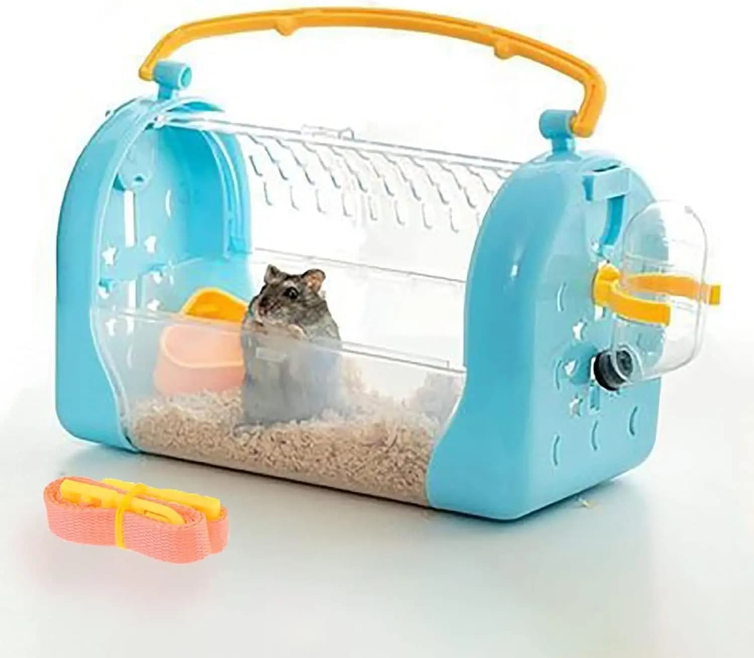 Gabbia per criceti portatile Criceto nano da viaggio con bottiglia d'acqua Ciotola per alimenti Cinghia regolabile Gabbia in uscita per animali Gerbil Hedgehog