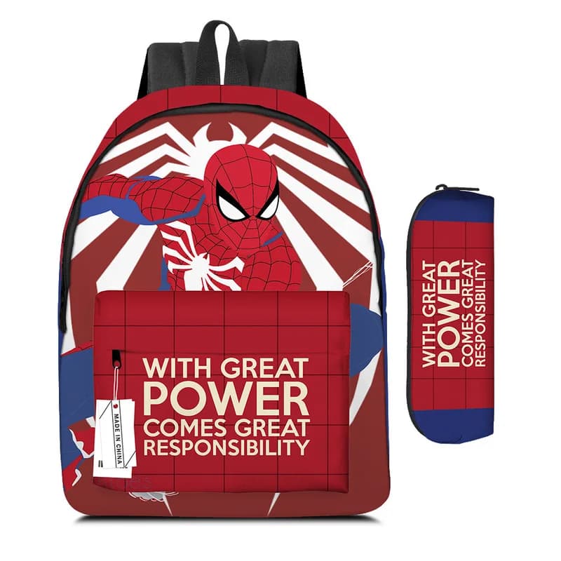 2pcs/Set Spider-Man Backpack Pencil Case Set Cartoon Printed Large Capacity Bookbag Daypack For School Students Daily Travel