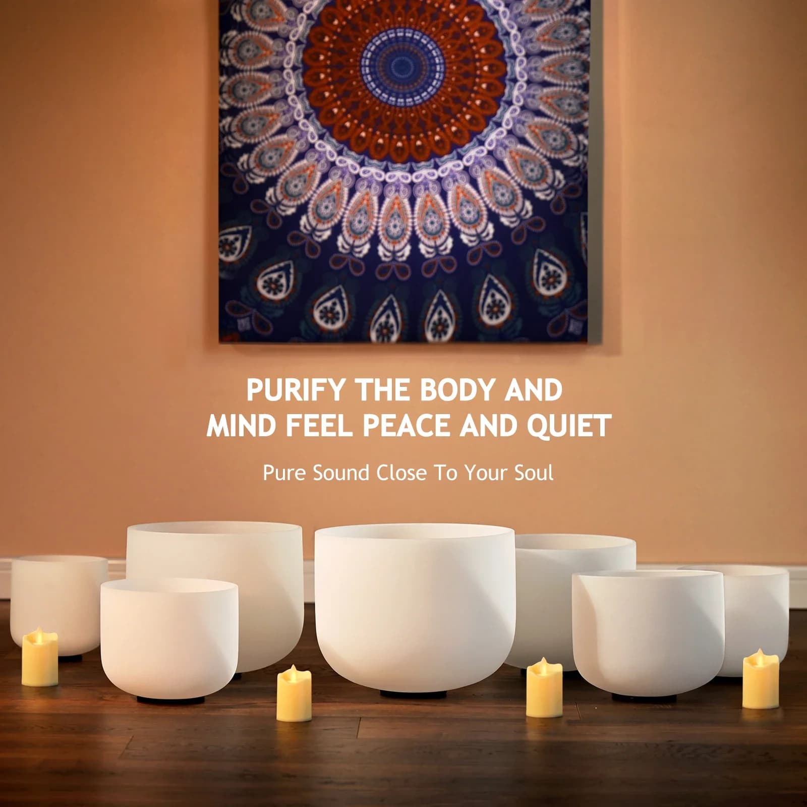 STAR LINKUP 432HZ 6-12 Inch White Frosted Quartz Crystal Singing Bowls Set of 7pcs for Sound Healing with Carry Bags