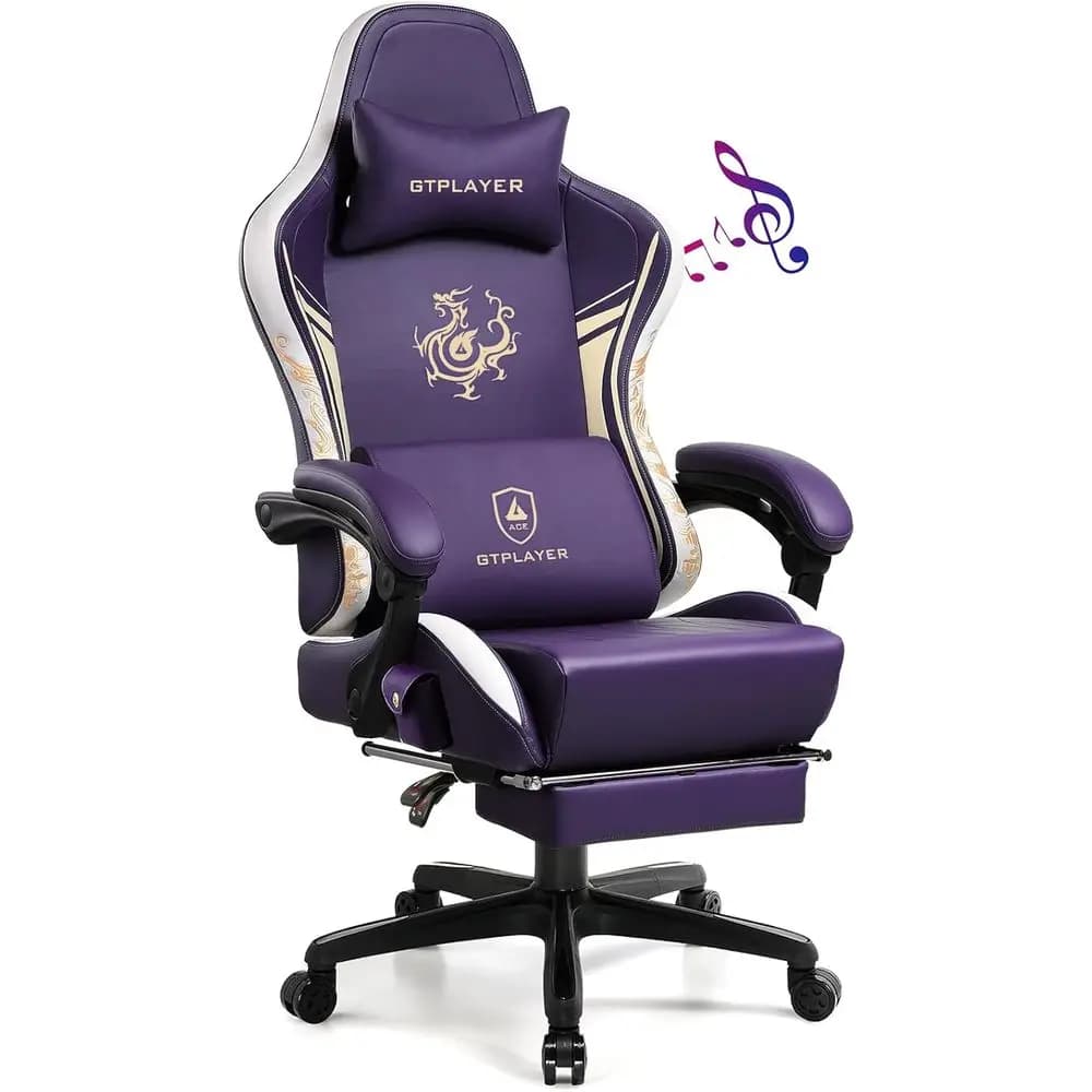 Sedia da Gaming Ergonomica Resistente con Altoparlanti Bluetooth e Poggiapiedi, Sedia Premium per Videogiochi, Esports e Ufficio