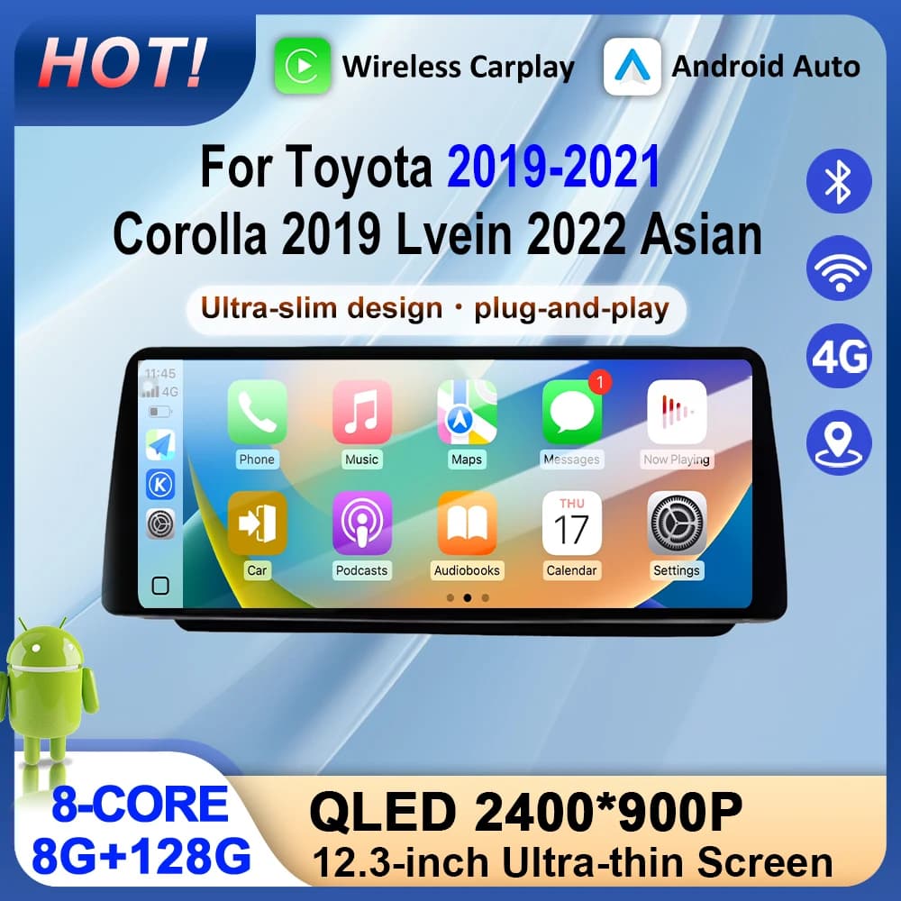 Autoradio Multimediale per Toyota Corolla 2019-2021, Levin 2022, Android Auto, Carplay, GPS, Navigazione, WiFi, DSP, BT
