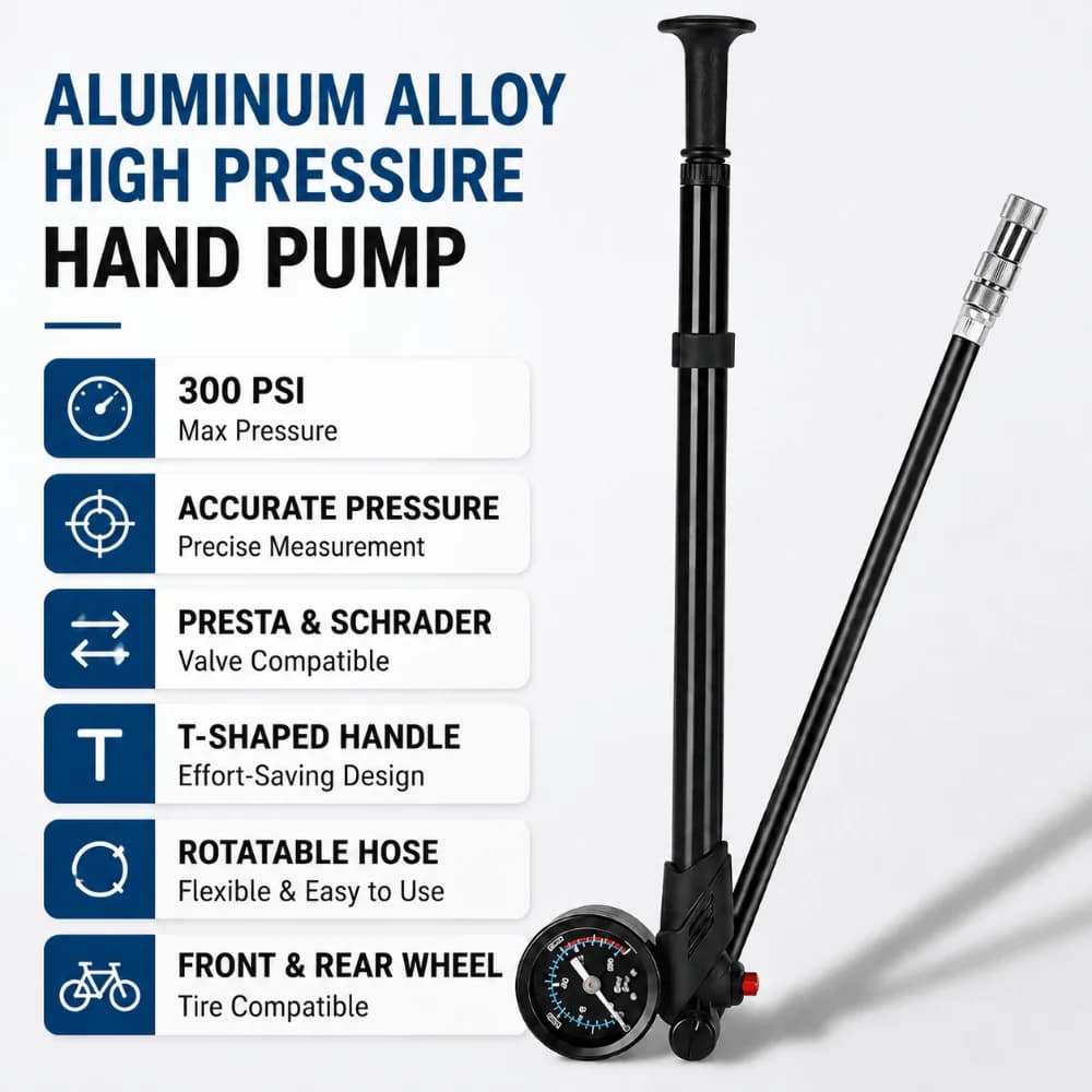 Durable 300 PSI Mountain Bike Shock Pump with Gauge Lightweight Bike Suspension Pump Bicycle Pump for Bicycle Tire
