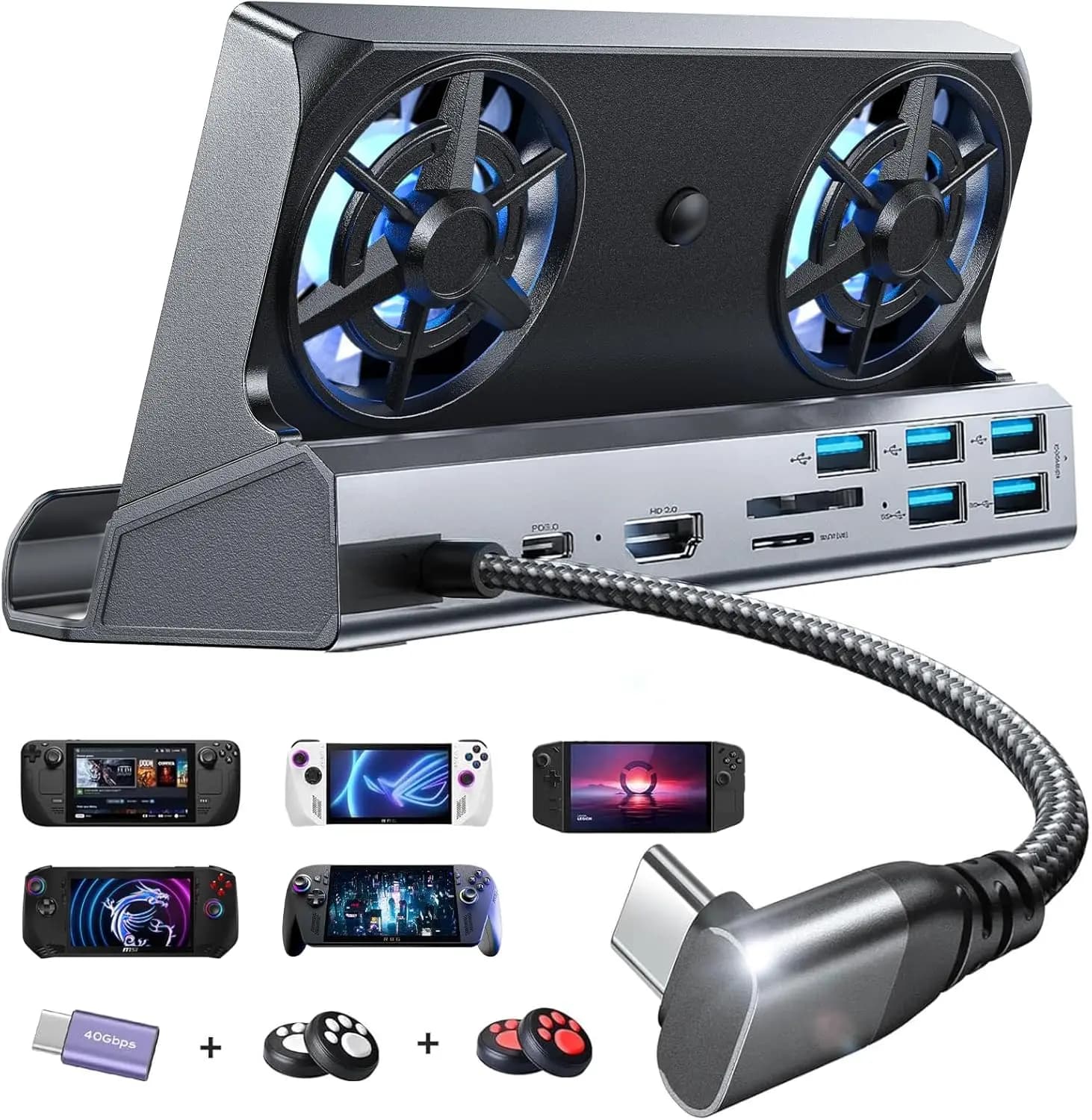 Docking station 10 in 1 per console di gioco portatili con doppi ventole di raffreddamento, HDMI 4K a 60 Hz e ricarica da 100 W