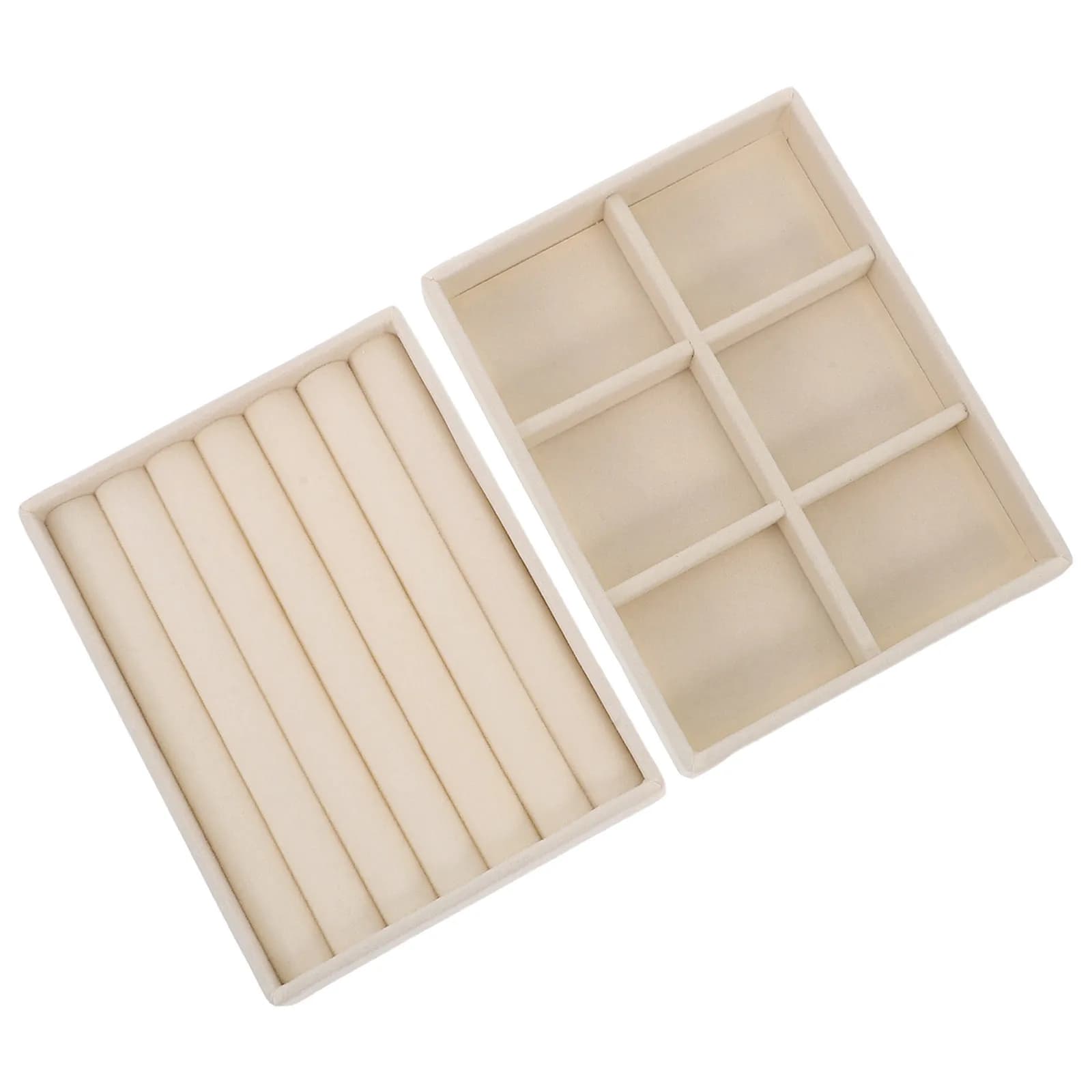 2Pcs Jewelry Organizer Tray Beige Compartment Storage Removable Dividers for Rings Necklaces Bracelets Earrings Jewelry Tray
