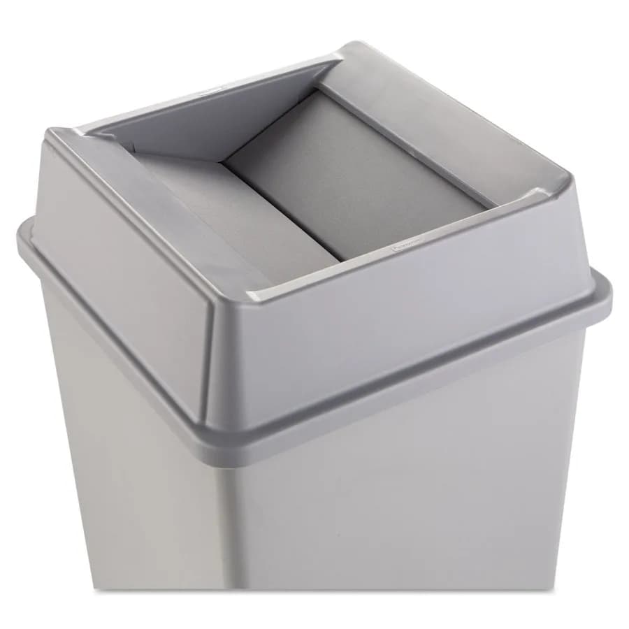 Cestino per rifiuti Rubbermaid Untouchable Square con coperchio a battente, contenitore in plastica grigio senza contatto per cucina o ufficio, 20,13 L x 20,13 P