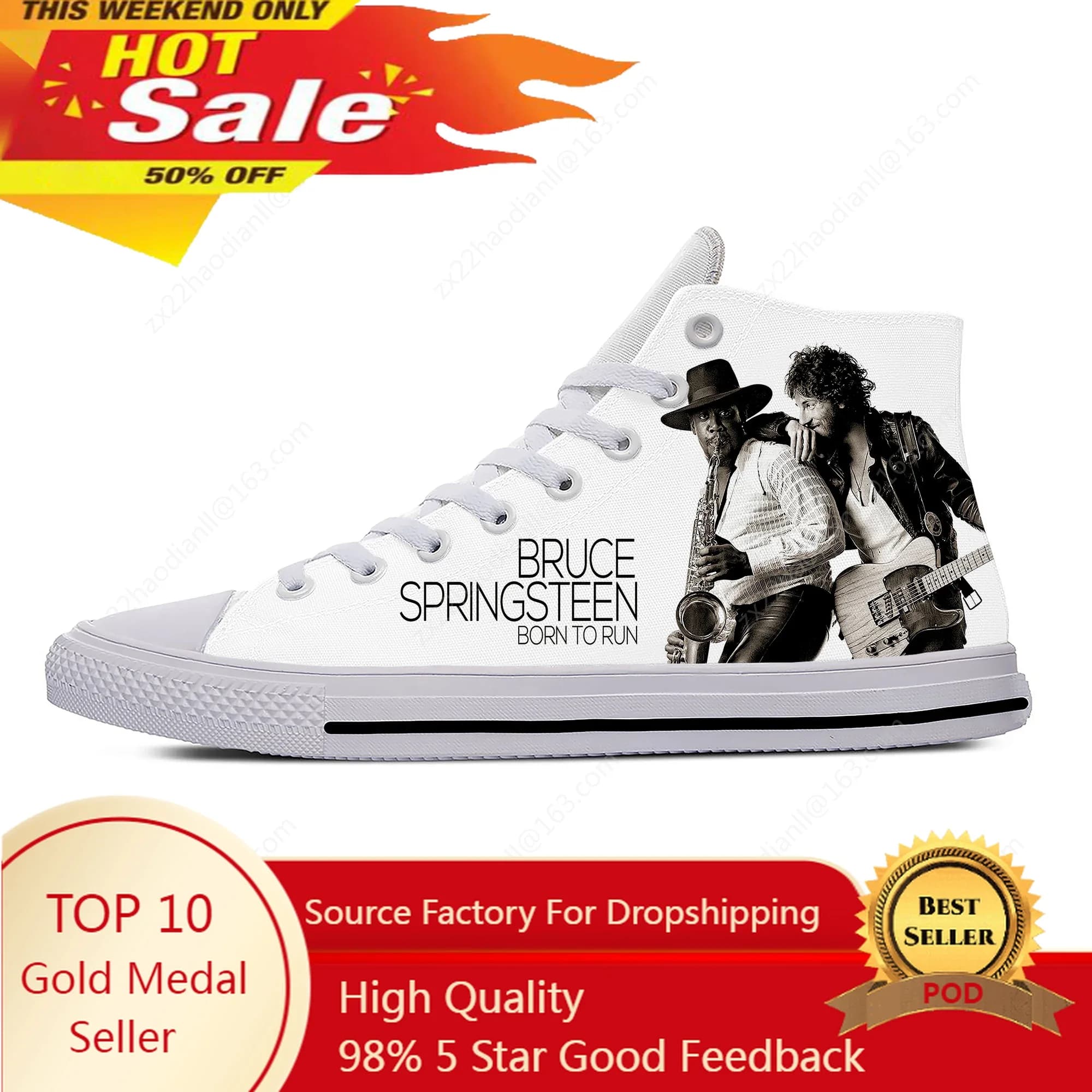 Born To Run High Sneakers Bruce Springsteen Man Women's Casual Shoes Canvas Running Shoes with 3D Print