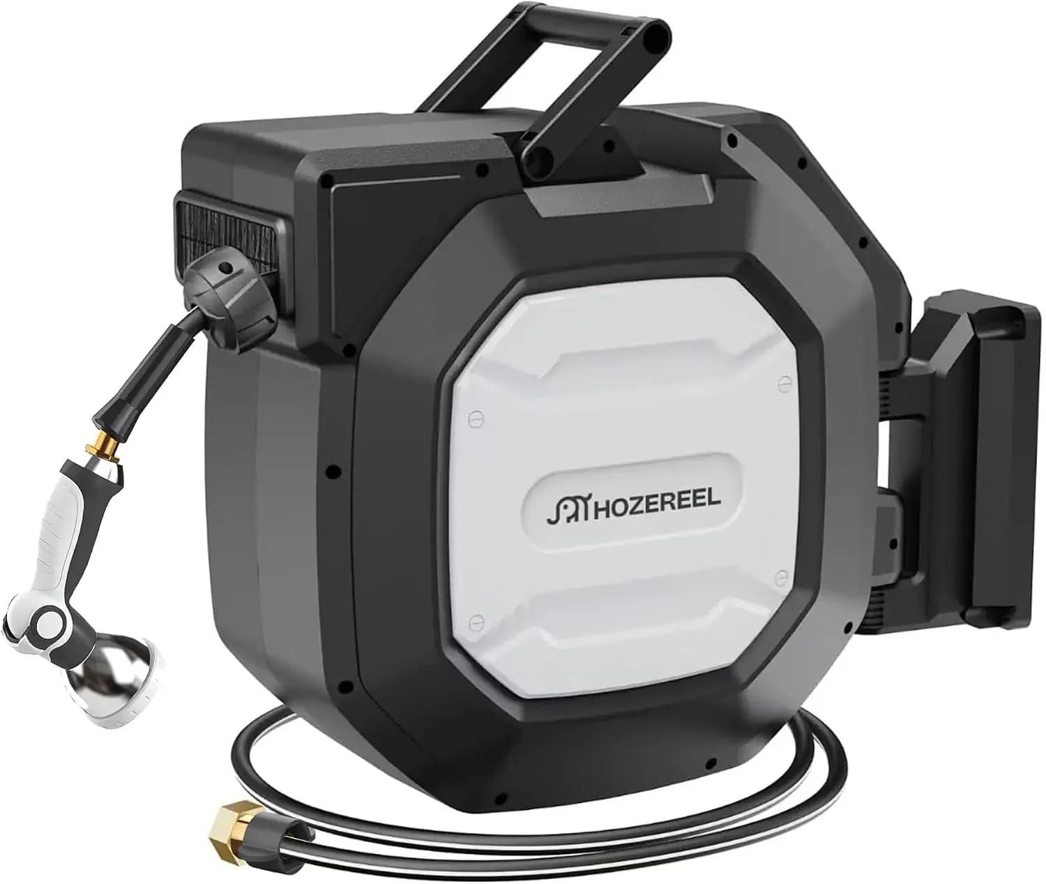 1/2" x 135 ft Heavy Duty Retractable Hose Reel Black | Garden Hose Reel 180°Swivel Wall Mount, UV Resistant, Slow Self Retract