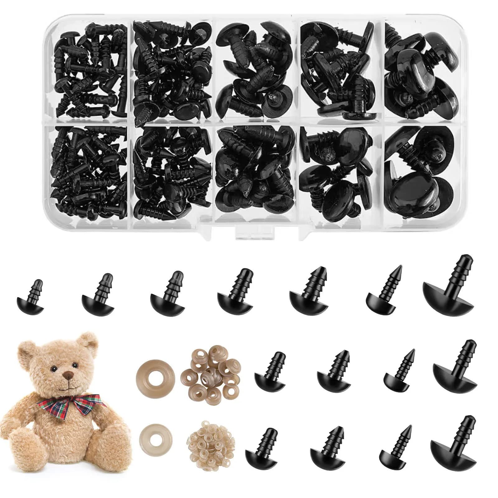 150 pezzi occhi e nasi di sicurezza occhi di plastica neri naso di orsacchiotto con rondelle per accessori decorativi per la produzione di bambole