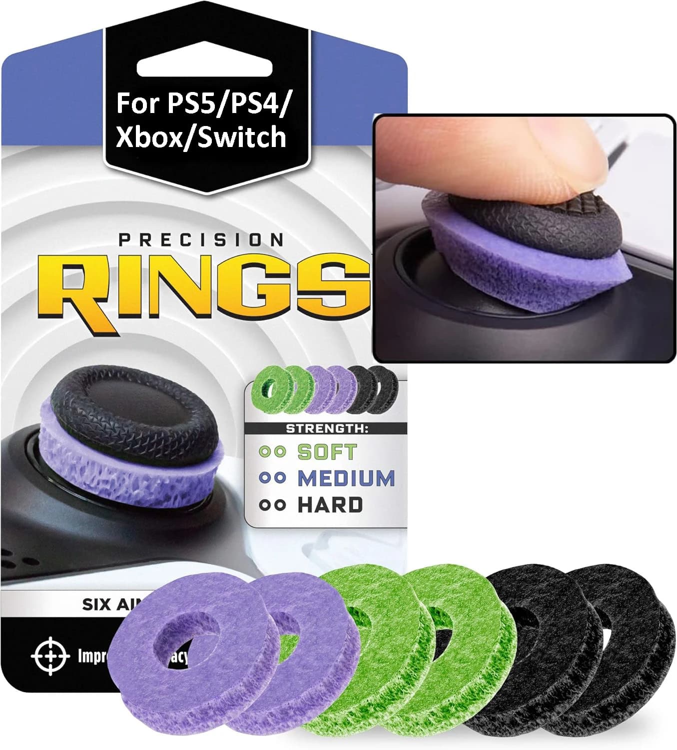 6 anelli di precisione per controllo del movimento target Aim Assist per PS5, PS4, Xbox Series X/S, Xbox One, Xbox 360, controller Switch Pro